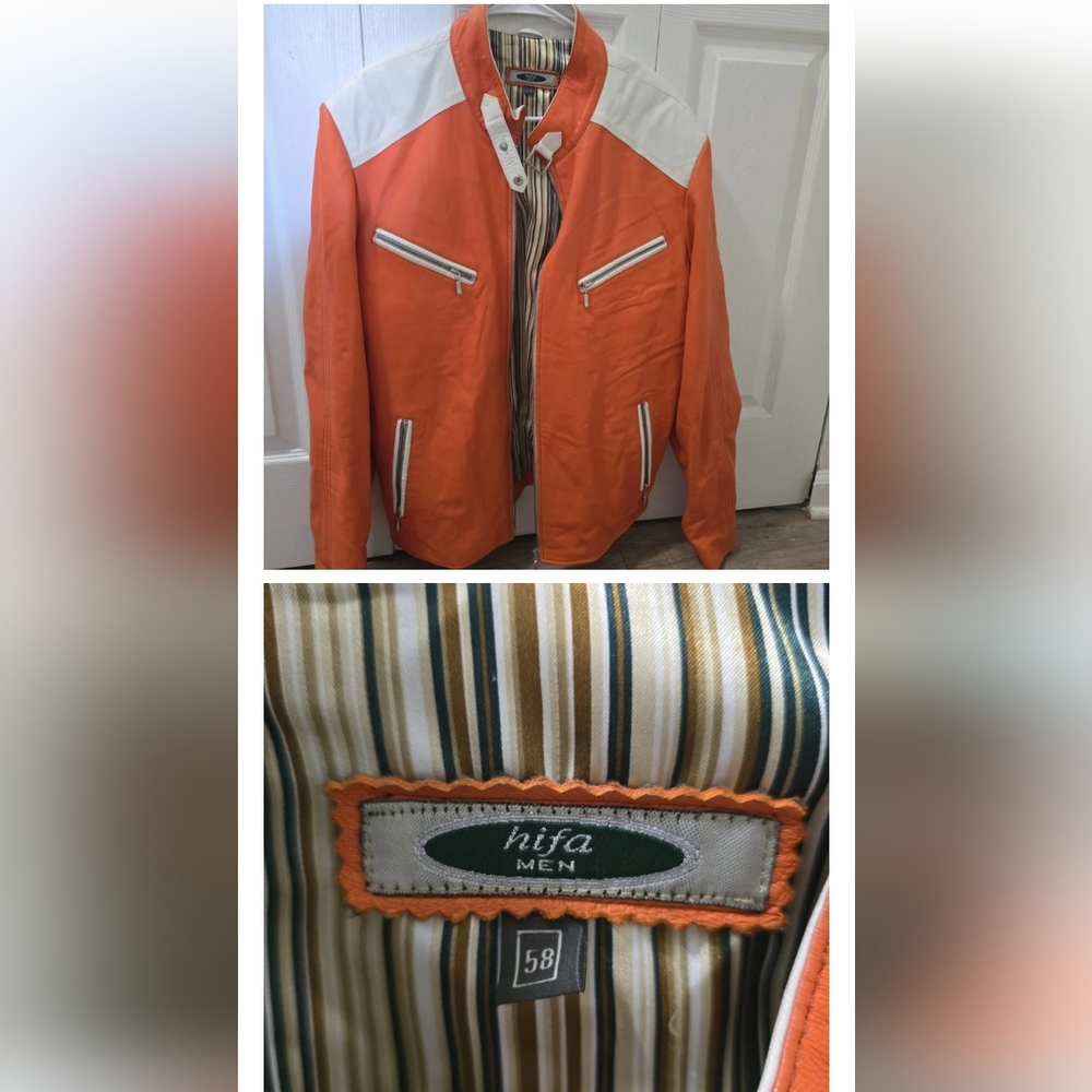 Vibrant Orange Varsity Bomber Jacket with Polished Finish